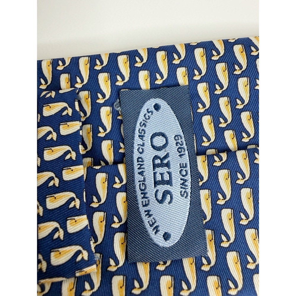 NEW Sero Men Navy Whale Print Silk Necktie Preppy Nautical Coastal 3 3/8 X 60 - Picture 3 of 8